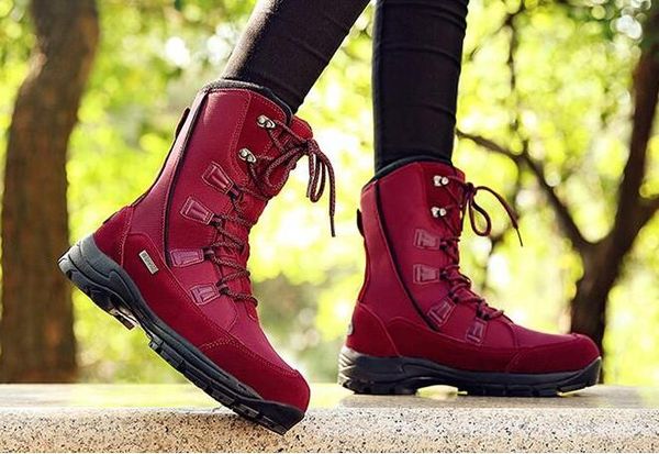 

2018 quality women waterproof snow boots insulated winter warm martin boot mountaineering hiking ski sports outdoor shoes anti skid lace-up, Black