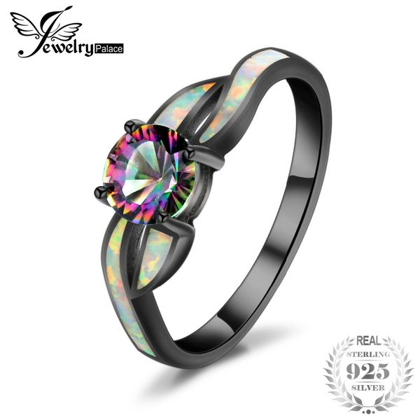 

jewelrypalace fashion mystic quartz created opal twisted shank ring 925 sterling silver gift for girlfriend birthday present, Golden;silver