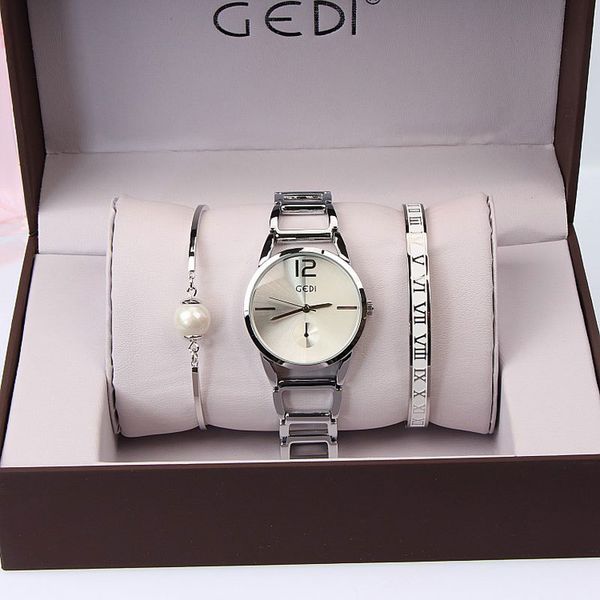 

3pc set gedi brand women watches fashion party ladies watch creative design bracelet watch luxury relojes mujer 2018 relogios y18110310, Slivery;brown
