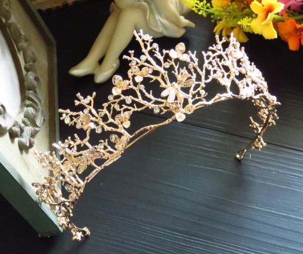 Jóias de noiva ouro ramos barrocos coroa tiara acessórios para vestido de casamento new260h