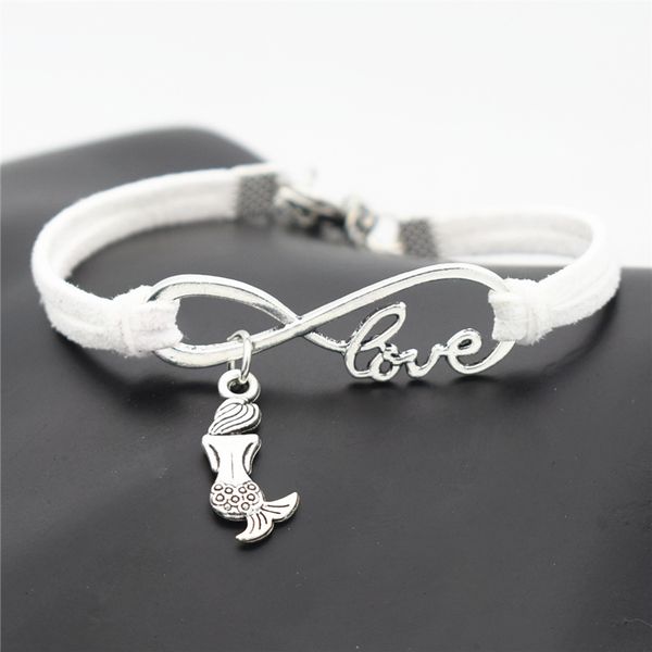 

afshor 2018 chic women beautiful handmade infinity love jewelry friend gift elegant silver little mermaid charm leather bracelet bangle, Golden;silver