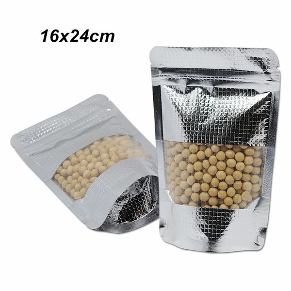

16x24cm алюминиевая фольга встать тиснением zip lock упаковка сумки для кофе чай орехи майларовая фольга многоразовые окна упаковка мешок с