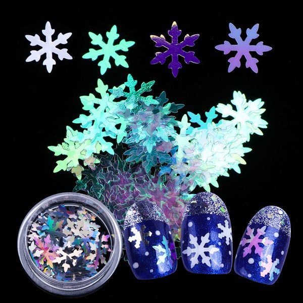 

1 box nail glitter ab flakes big snow flowers laser glitters holographic paillette sequins nail art decorations sheets bedx01-06, Silver;gold