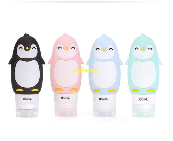 

4pcs/set 90ml penguin silicone refillable bottle creams makeup product travel tubes lotion points shampoo bath container