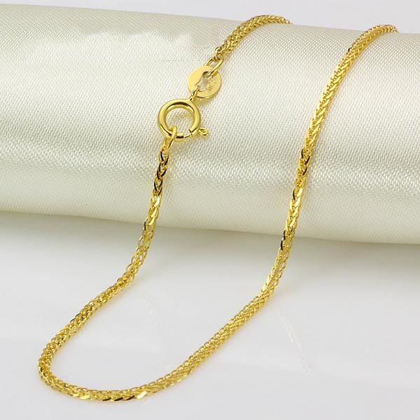 

fine jewelry pure 18k желтое золото ожерелье 15.7 дюймов пшеницы лисий хвост цепи xlee, Silver