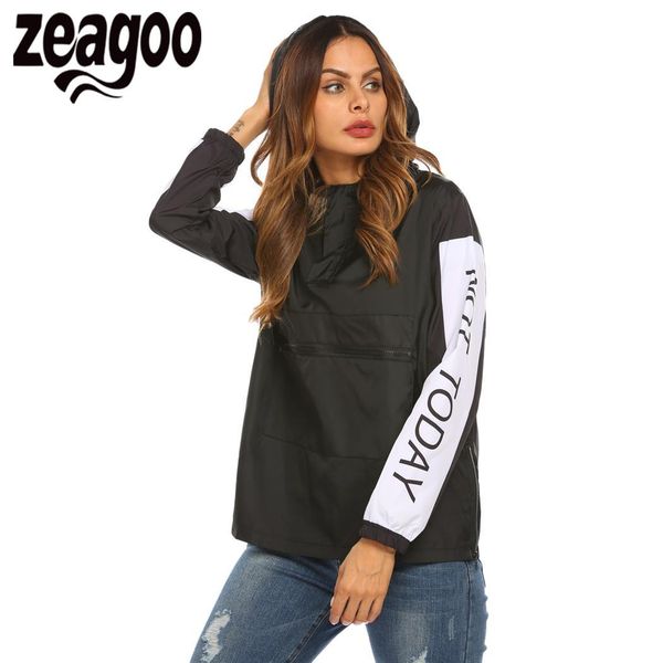 

zeagoo hooded lightweight waterproof women patchwork pullover jacket raincoat w/ pocket, Black;brown