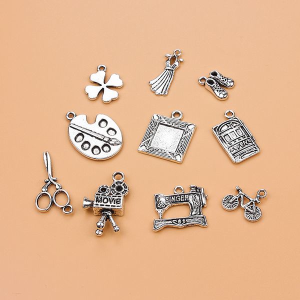 

whole saledeluxe movie home tools charm collection antique silver tone 10 different charms necklace pendant for diy jewelry handmade, Bronze;silver