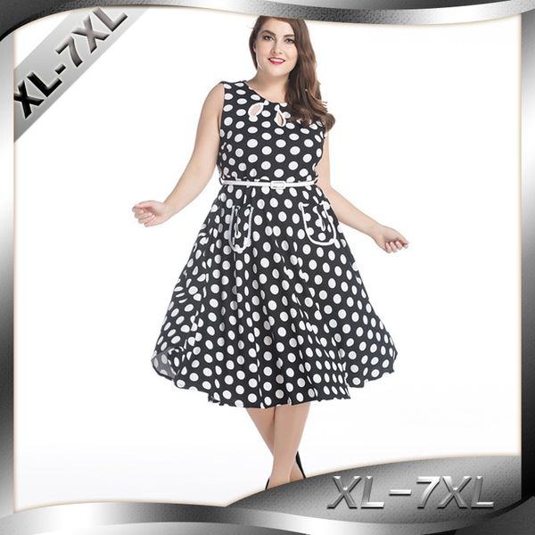 

lguc.h 2018 plus size tunic dress women elegant retro black office prom party dresses summer tide cute polka-dot dress l 6xl 7xl, White;black