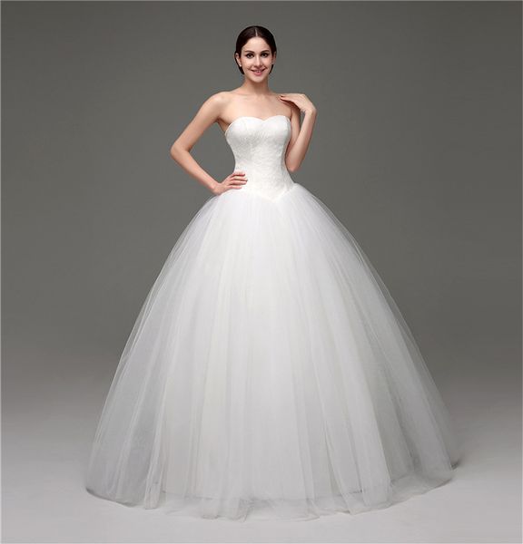 

plus size lace ball gown wedding dresses lace-up back floor length custom made bridal gowns simple designe wedding gowns ing, White