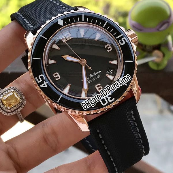 

new fifty fathoms 50 fathoms 5015-3630-52 rose gold black dial miyota 8215 automatic mens watch date watches black nylon strap b50a1, Slivery;brown