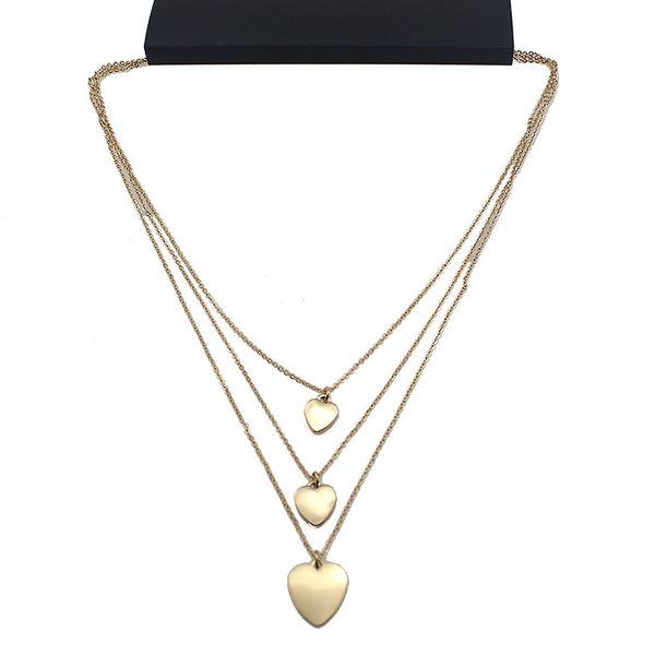 

3pcs/set gold alloy heart pendant necklaces for women girl thin chain 3 different size smooth solid hearts necklace, Silver