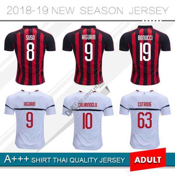 

9 higuain 2019 milan occer jer ey 18 19 home occer hirt 10 calhanoglu 8 u o 5 bonaventura away third football uniform
