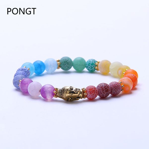 

2017 new 8 mm chakra bracelet for women colorful beaded bracelets reiki healing natural stone energy yoga buddha bracelet, Golden;silver