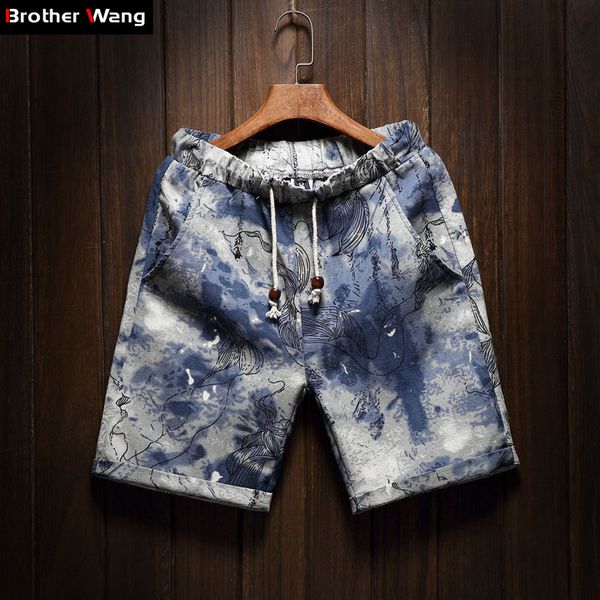 

pattern beach shorts new fashion linen leisure shorts loose straight comfortable bermuda men summer shorts brand large size m -5xl, White;black