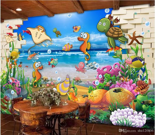 

3d room wallpaper on a wall custom p mural cartoon fish brick wall underwater world home decor 3d wall murals wallpaper for walls 3 d