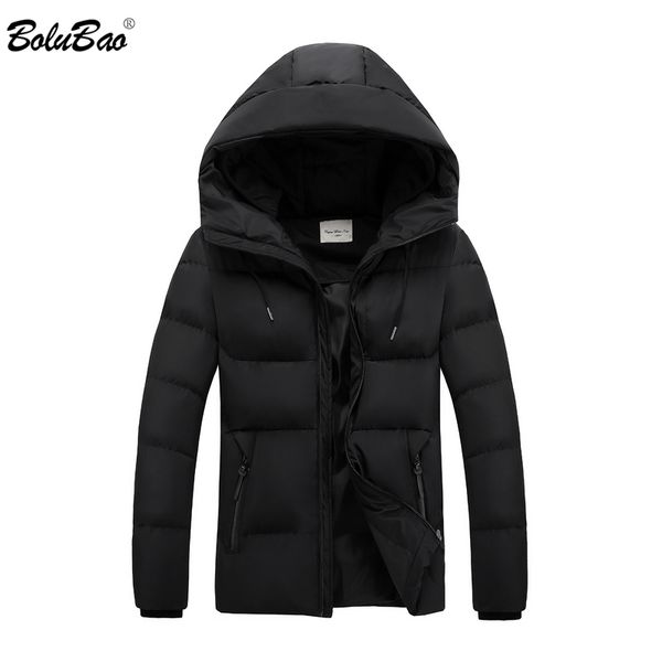 

bolubao men hooded casual warm jacket 2018 winter cotton jackets waterproof windproof coat mens parka brand clothing, Black