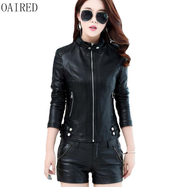 

oaired plus size leather jacket women new fashion 2017 small leather clothing female short slim coat women outerwear red, Black