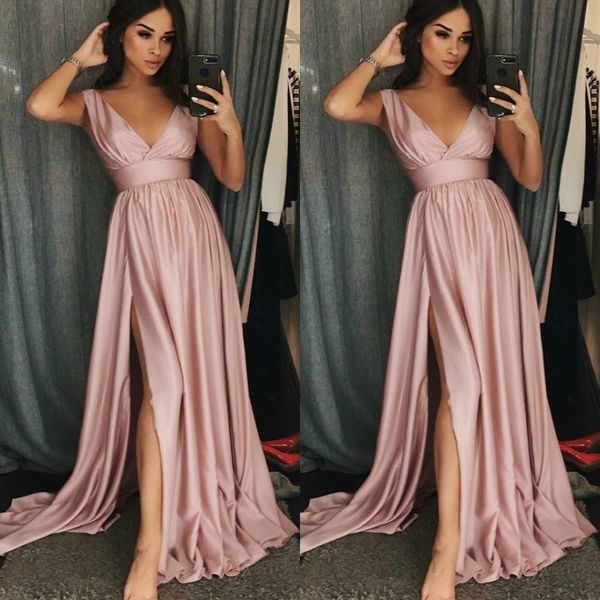 

v neck simple prom dress with split sleeveless celebrity party dress custom made cocktail dresses fashion long 2018 prom dresses, Black