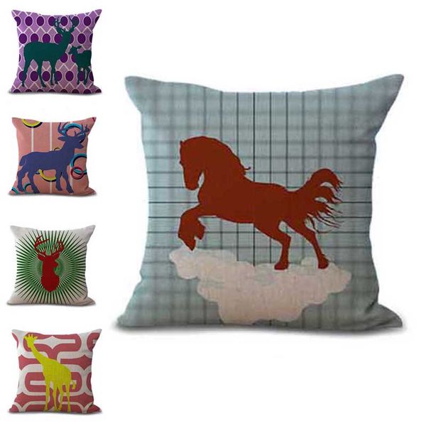 Deer Giraffe Horse Pillow Case Cushion Cover Linen Cotton Throw