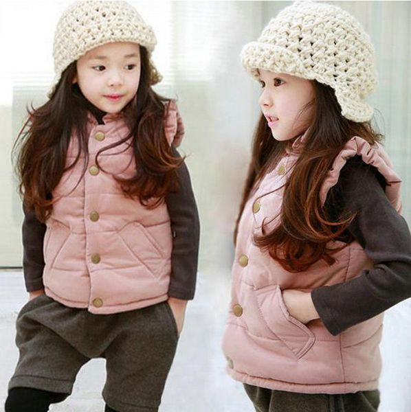 

winter girl kids waistcoat ruffles stand collar padded vest for kids wear fashion casual princess children's clothes girl jacket wholes, Camo