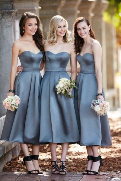 

navy blue simple off shoulder tea-length bridesmaid dresses with sash sweetheart sleeveless short prom evening party dresses, White;pink