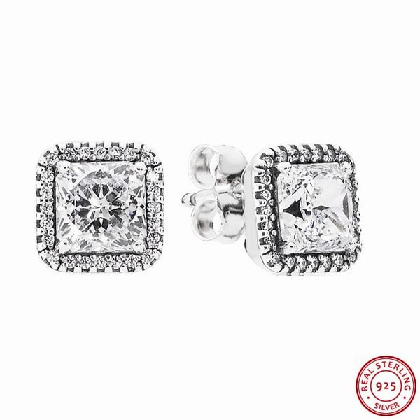 

925 sterling silver timeless elegance stud earrings for women jewelry with large danube-cut central stone & surround halo fle043, Golden;silver