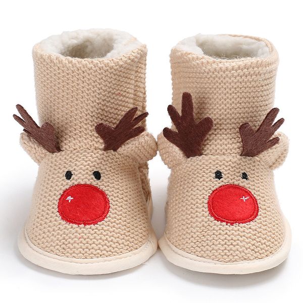 

raise young woolen cartoon elk winter warm newborn baby girl boots soft soles toddler girl christian shoes infant booties, Black;grey