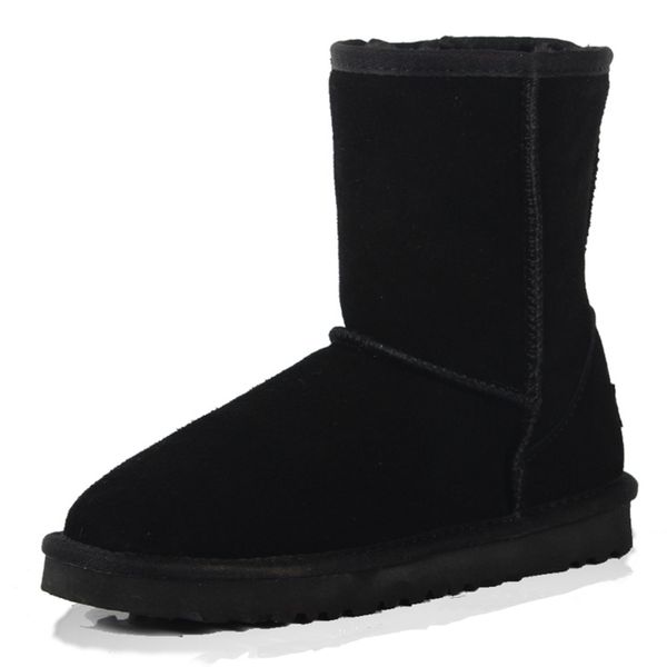 

classic genuine cowhide leather snow boots 100% wool women boots warm winter shoes for women, Black
