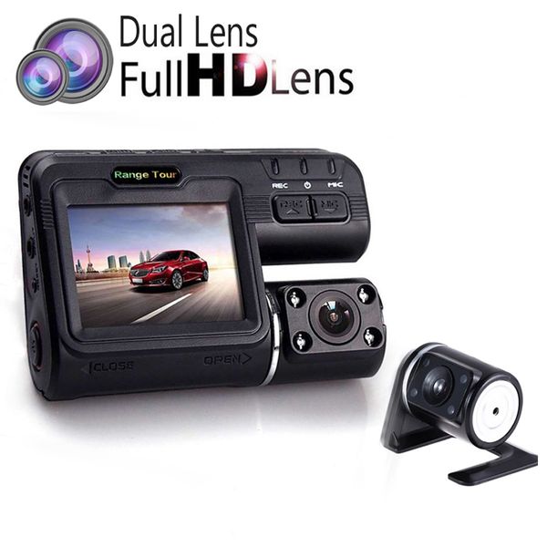 

i1000s dual lens car dvr camera full hd 1080p+rear view cam 2.0"lcd with 8 led light night vision h.264 dash cam 140 degree