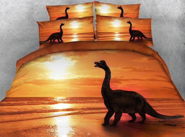 

3pcs golden ocean duvet cover set all kinds dolphin / dinosaur / mermaid ship bedding sets single  super king size
