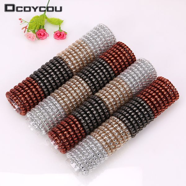 

4pcs mixed color 5.5cm plastic telephone wire shape women headwear elastic hair bands hair rope accessories