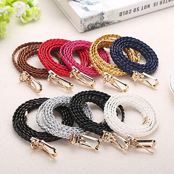 

rope weave slim ceinture belt forwomen quality harajuku braided casual pu female thin buckle strap waist candy skinny waistband, Black;brown