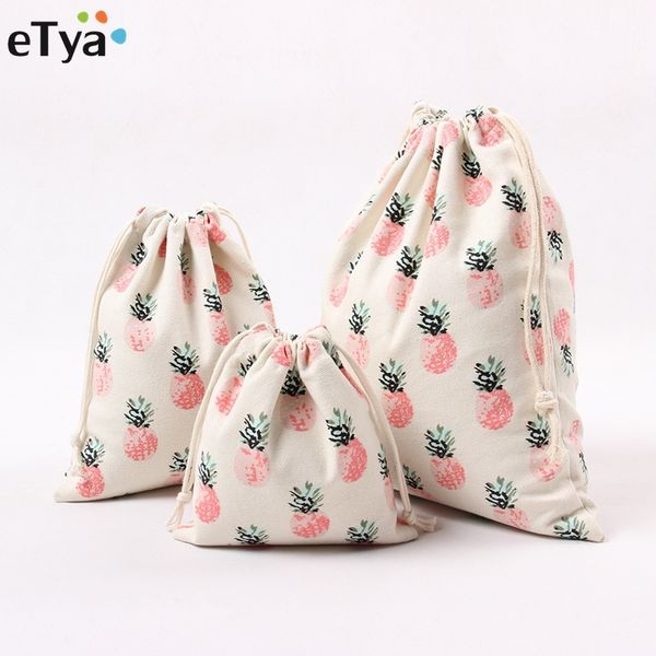 

cotton drawstring bag fruit pineapple women travel draw string pouch eco friendly shopping storage case