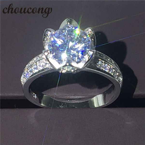 Choucong flor jóias 3ct diamante 925 sterling prata noivado casamento anel de banda para mulheres homens amor presente