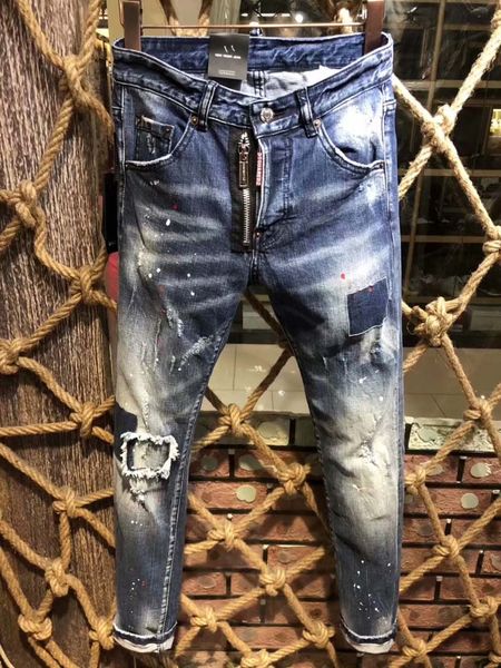 

Famou brand fa hion hip hop long jean 0259 men traight blue motorcycle men cau al d2 jean tide di tre ed ripped jean pant
