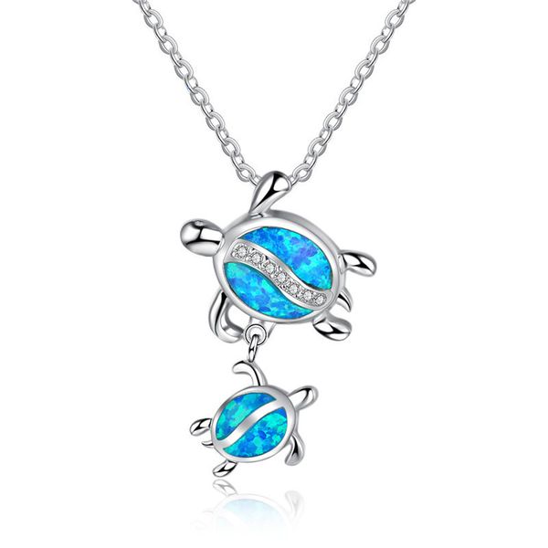 

new fashion cute silver crystal blue opal mom turtle with baby pendant necklace forever love animal jewelry mother's day gift