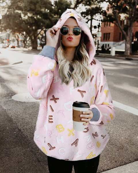 

женские свободные толстовка с длинным рукавом искусственного флиса пуловер уютный нечеткие твердые случайные толстовки пальто и пиджаки пись, Black