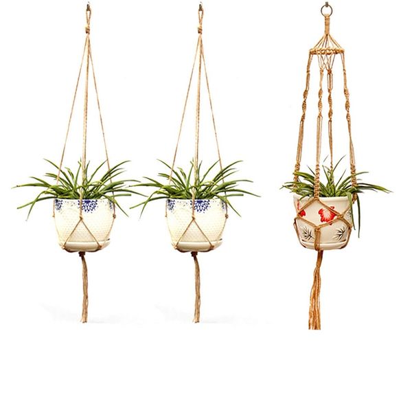 Macrame planta cabide indoor outdoor tapeçarias de cânhamo corda home decor plantador titular cesta