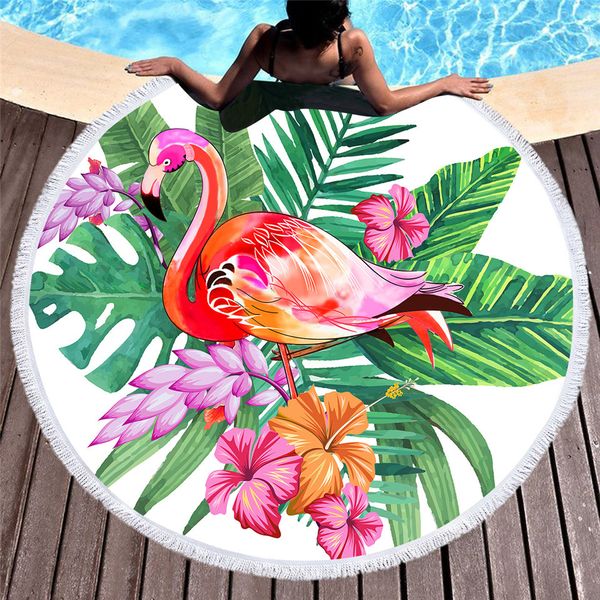 

2018 new bath towel beach thicking round flamingos with tassel printed beach towel fabric tapestry yoga mat 600g yj51