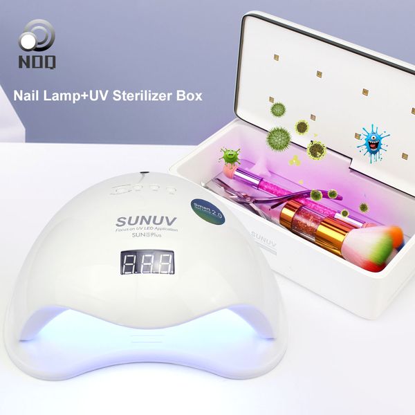 

noq sun5 plus 48w uv led nail dryer for gel polish manicure lamp+ s2 sterilizer storage box sterilization disinfection set