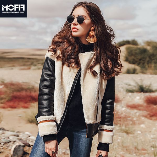 

2017 autumn winter women's thick warm pu leather jacket stitching artificial fur short jacket faux fur outwear 175825, Black;brown
