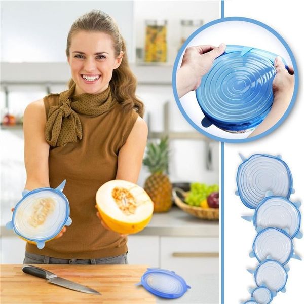 

6pcs/set silicone stretch suction pot lids food grade fresh keeping wrap seal lid pan cover kitchen tools accessories
