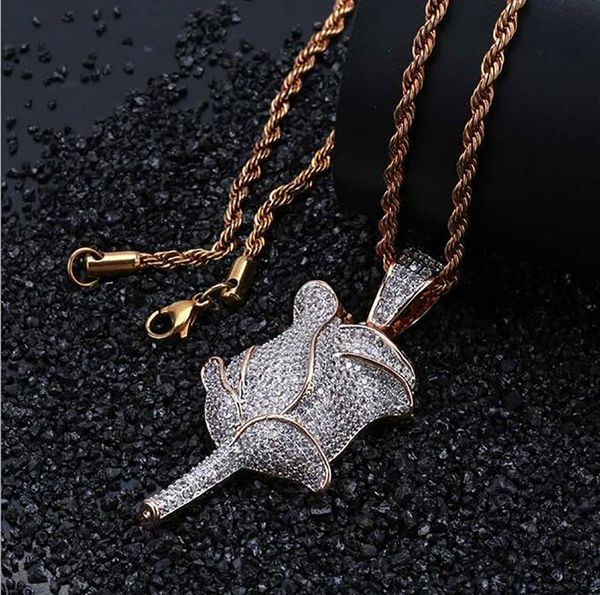 

Розовое золото серебро золото Роза форма кулон золото CZ Bling блеск хип-хоп кулон ож