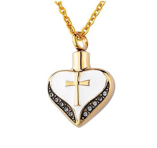 

funeral cremation urn jewelry heart-shaped cross pendants can open the lettering stainless steel mark family pet necklace, Silver