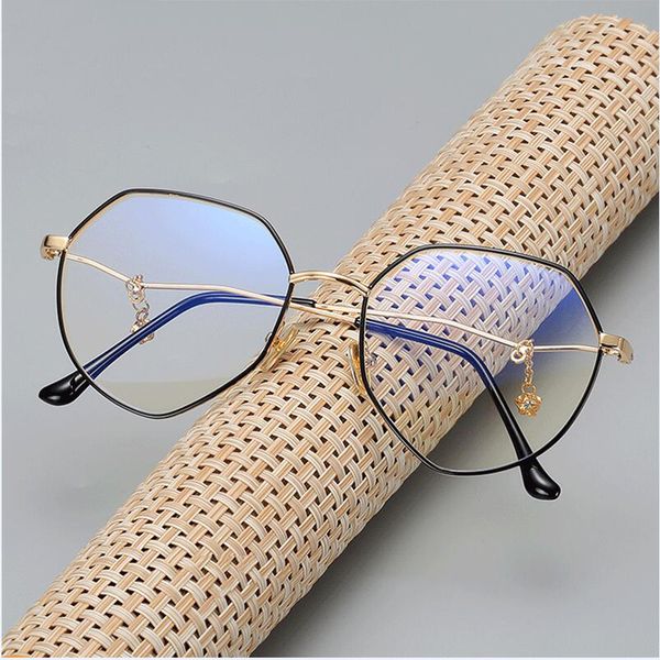 

fashion five-pointed star pendant glasses frame metal polygonal trend irregular flat mirror can be equipped with myopia frame, Silver