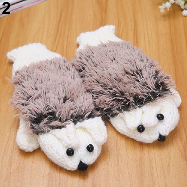 

2016 woman erinaceus hedgehog winter warm gloves cartoon cotton plush gloves 5 colors 8nsb, Blue;gray