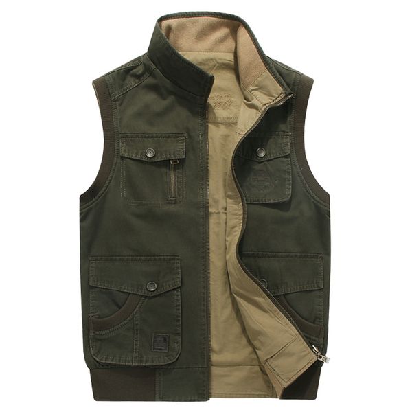 

casual regular solid loose cotton multi pocket plus-size reversible vest men, Black;white