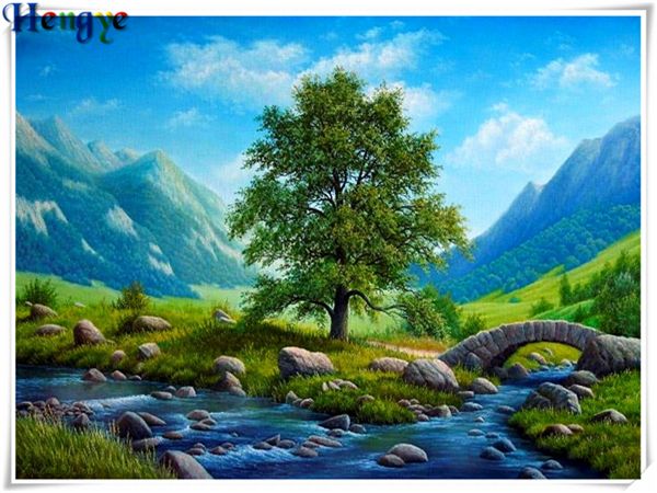 

rhinestone full round&square diamond embroidery landscape tree hill lake 5d diy diamond painting cross stitch kit home mosaic decor yx3162