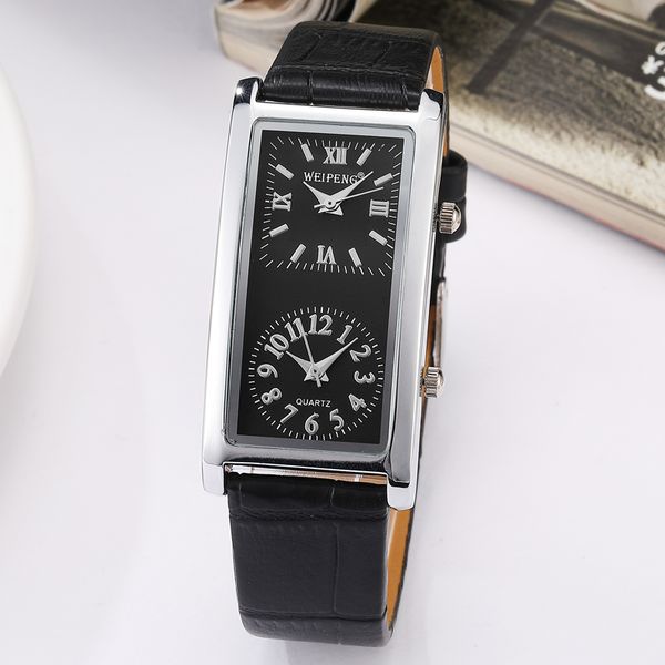 

ladies casual watch 2 dial time zone womens fashion wristwatch elegant quartz clock 2018 leather strap, Slivery;brown