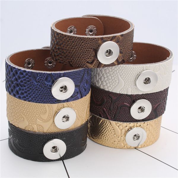 Neue Stile Snaps Schmuck Holzfarbe 18MM Druckknopf-Armband PU-Lederband Ingwer Druckknopf-Armband Druckknopf-Schmuck